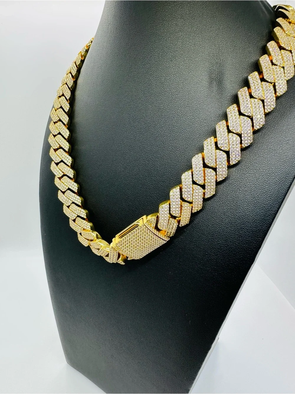 Gold Cuban Link Necklace with Pavé Crystals - Men’s Jewelry